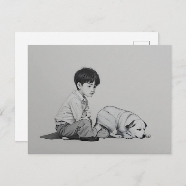 Postal Niño con arte de perro (Anverso / Reverso)