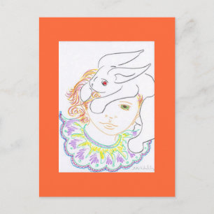 Postal Niño con conejo