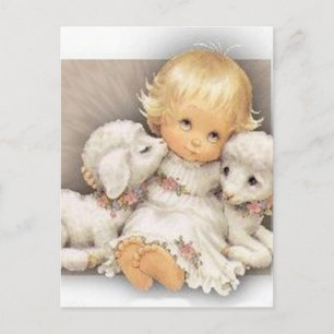 Postal Niño con corderos