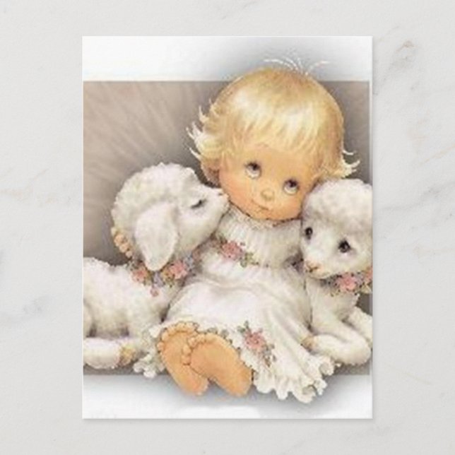Postal Niño con corderos (Anverso)