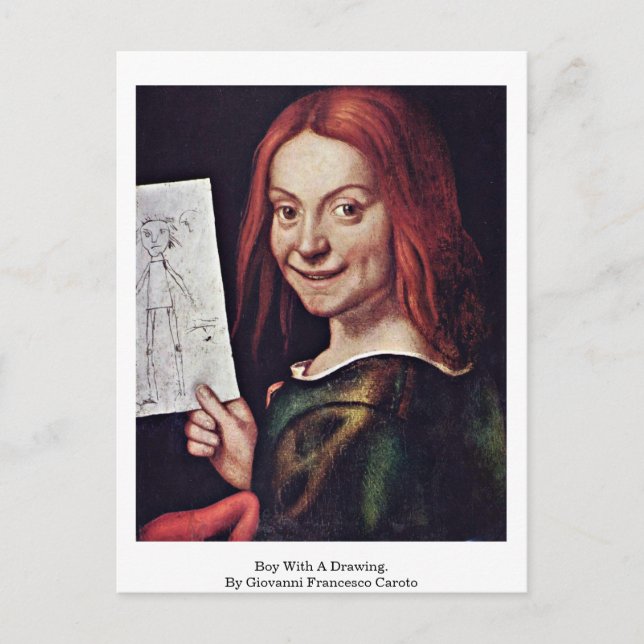 Postal Niño Con Dibujo. Por Giovanni Francesco Caroto (Anverso)