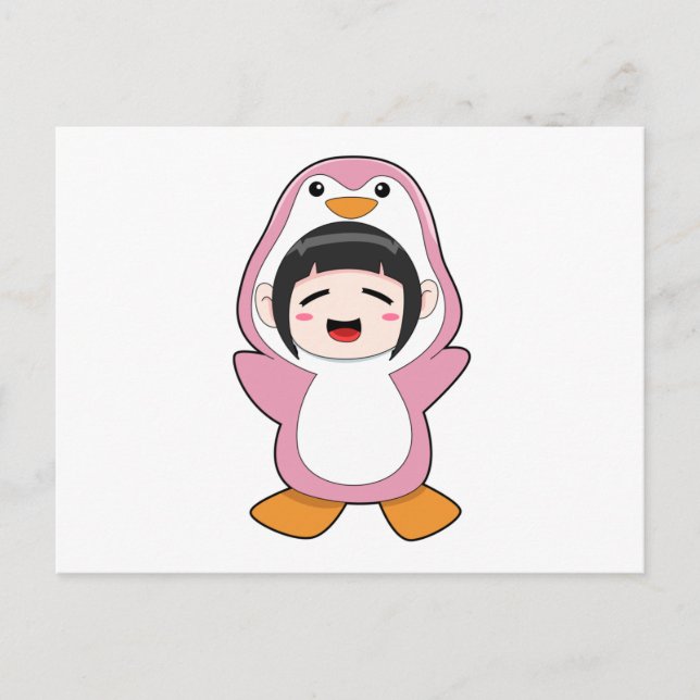 Postal Niño con disfraz de pingüino (Anverso)