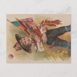 Postal Niño con Fuegos Artificiales, Bandera Americana, I