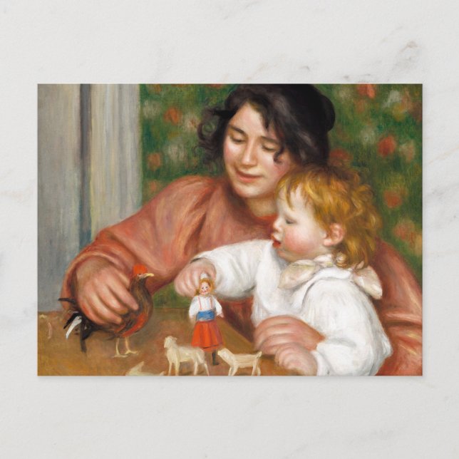 Postal Niño con juguetes pintado por Auguste Renoir (Anverso)