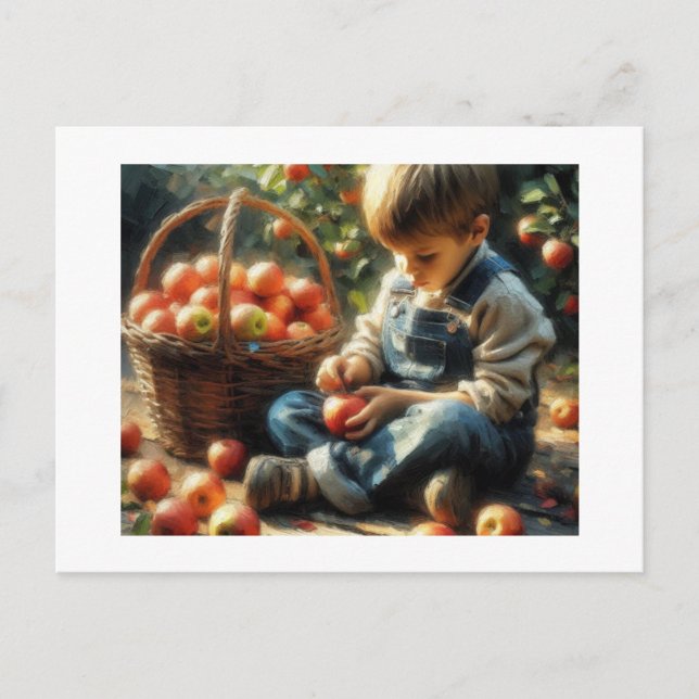 Postal Niño con manzanas, (Anverso)