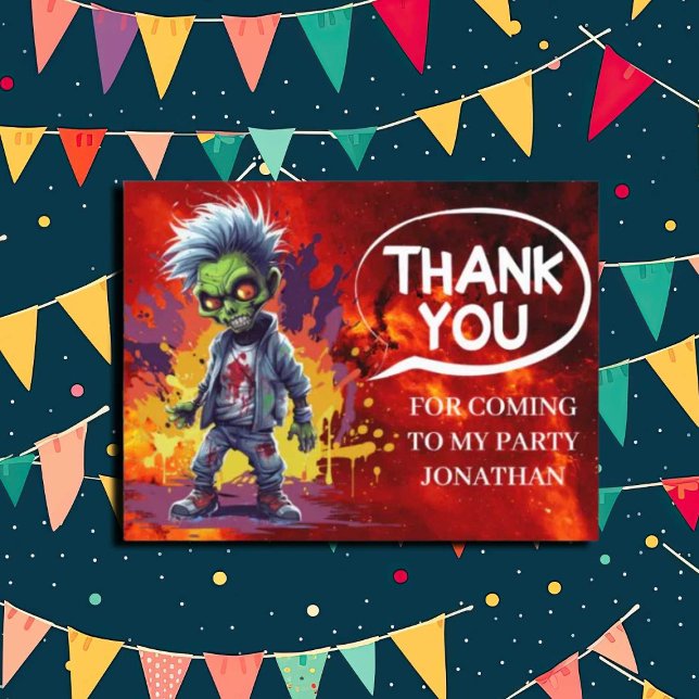 Postal niño con temática zombie fiesta GRACIAS (Zombie Walkers,  Your birthday party won't be complete without an array of gruesome zombie props! )