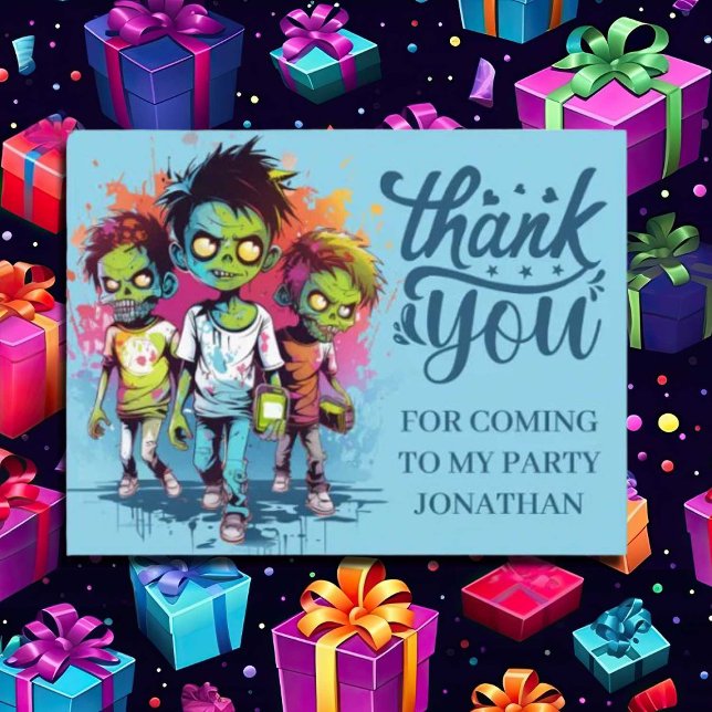 Postal niño con temática zombie Halloween GRACIAS Postcar (Zombie Walkers,  Your birthday party won't be complete without an array of gruesome zombie props! )