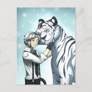 Postal Niño con tigre blanco