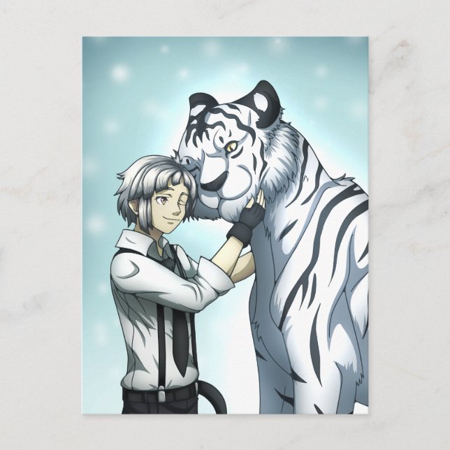 Postal Niño con tigre blanco (Anverso)