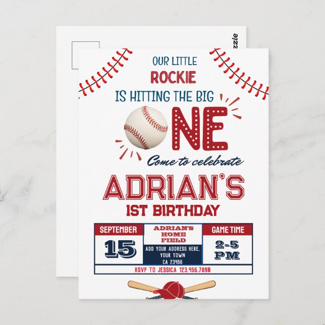 Postal Niño de 1er cumpleaños de béisbol (Anverso / Reverso)