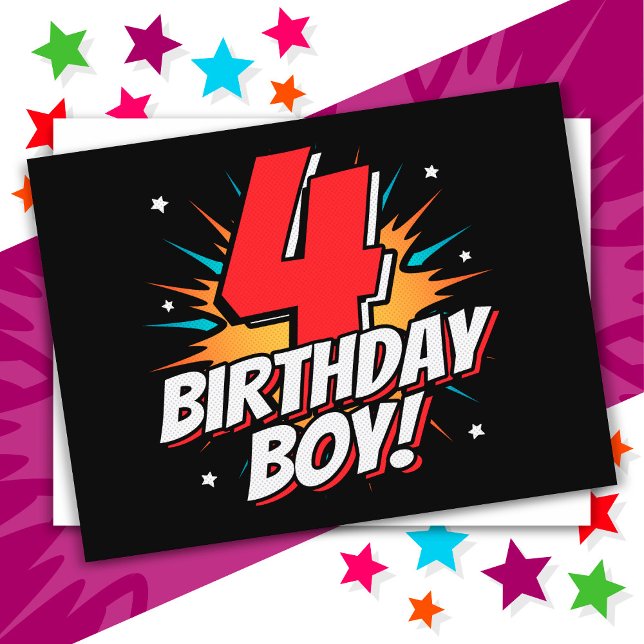 Postal Niño de 4 años cumpleaños superhéroe 4º cumpleaños (Subido por el creador)