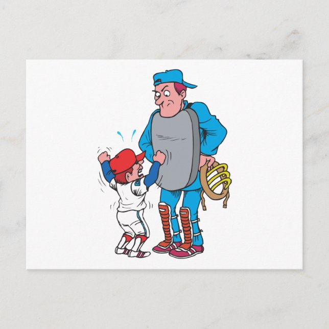 Postal niño de béisbol discutiendo con el árbitro (Anverso)