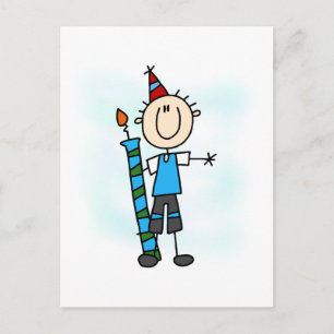 Postal Niño de cumpleaños con camisetas de velas y regalo