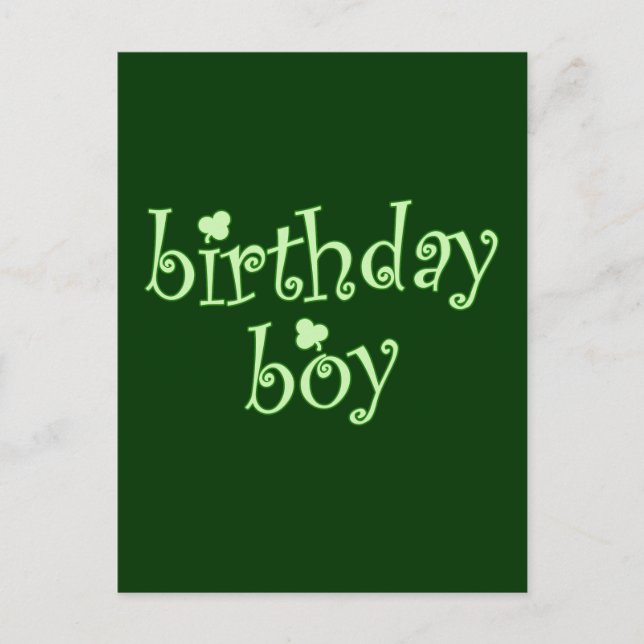 Postal Niño de cumpleaños de San Patricio con Shamrock (Anverso)