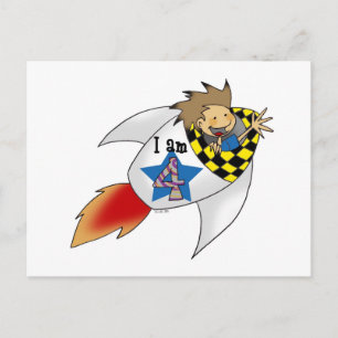 Postal Niño de cumpleaños en un cohete