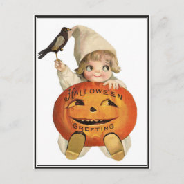 Postal Niño de época con Raven y Calabaza Halloween