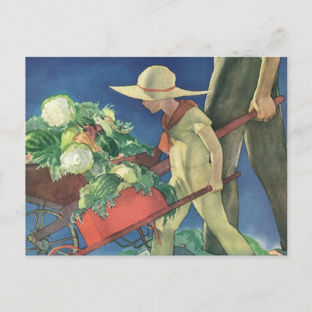 Postal Niño de época, jardín orgánico; Jardín de la Victo (Anverso)