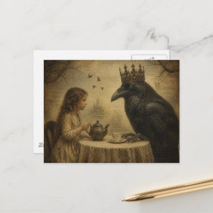 Postal Niño de fantasía una fiesta de té de cuervo real e