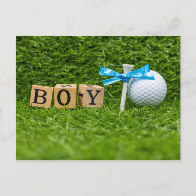 Postal Niño de la ducha de bebé de golf con cinta azul en (Anverso)
