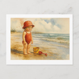 Postal Niño disfrutando del día en la playa,