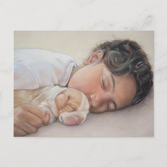 Postal niño durmiendo adorable adorable cachorro beagle (Anverso)