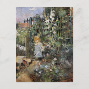 Postal Niño en el jardín de rosas de Berthe Morisot