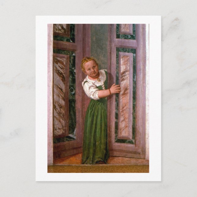 Postal Niño en la puerta, de la Sala a Crociera, c.156 (Anverso)