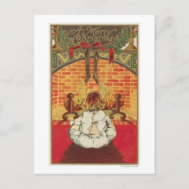 Postal Niño frente a la chimenea (Anverso)