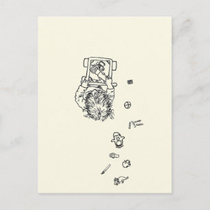 Postal Niño gracioso dibujando una línea de ajedrez desde