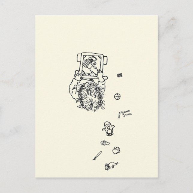 Postal Niño gracioso dibujando una línea de ajedrez desde (Anverso)