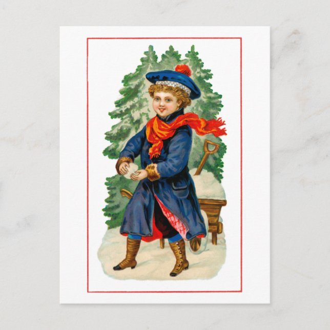 Postal Niño haciendo bola de nieve (Anverso)