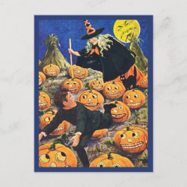 Postal Niño huyendo de bruja - Halloween vintage