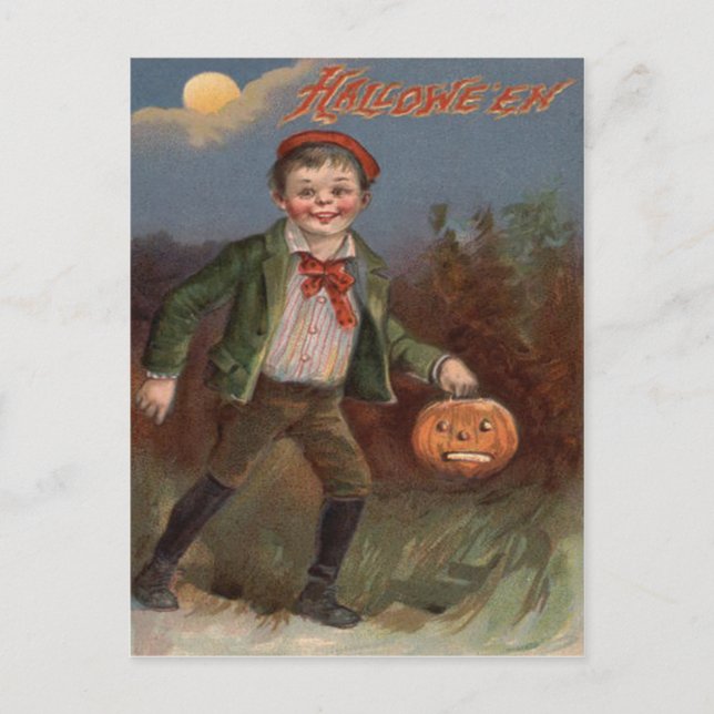 Postal Niño Jack O Linterna Truco o Trato (Anverso)