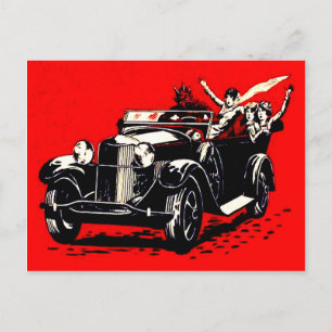 Postal Niño Krampus Rojo Secuestra Mujeres en Coche