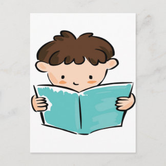 Postal Niño leyendo un libro