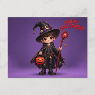 Postal Niño Mago Adorable Feliz Halloween Niños