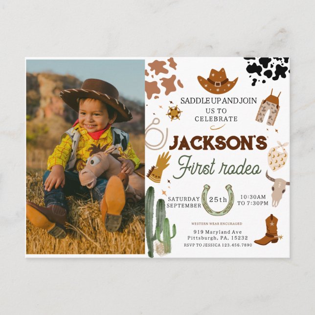 Postal Niño Mi Primer Rodeo foto Vaquero Cumpleaños 1 (Anverso)