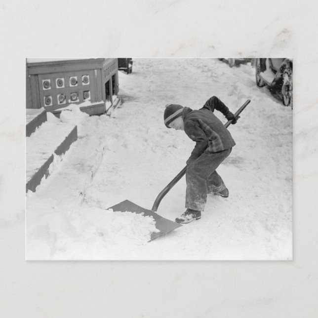 Postal Niño paleando nieve, 1940 (Anverso)