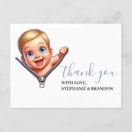 Postal Niño Peeking Baby Shower Blanco Gracias  