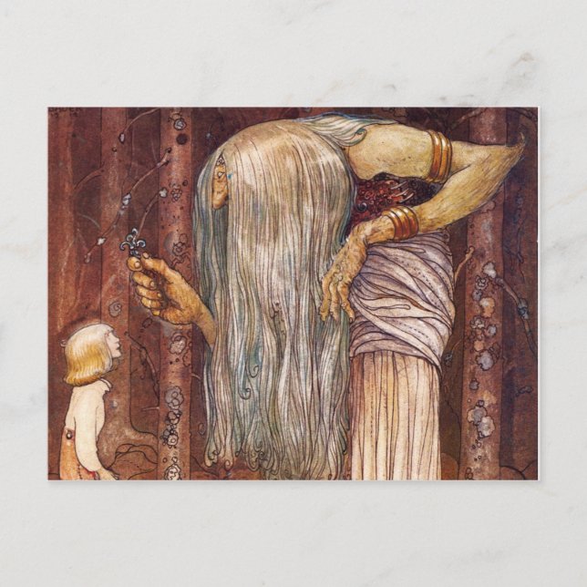 Postal Niño pequeño recibiendo hierba Troll (Anverso)