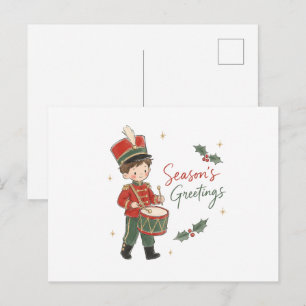 Postal Niño pequeño tamborilero acuarela