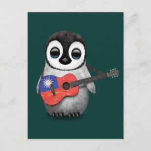 Postal Niño Pingüino Jugando La Guitarra De Bandera Taiwa