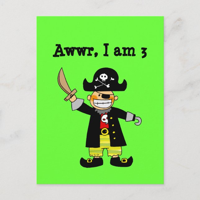 Postal Niño pirata de 3 años (Anverso)