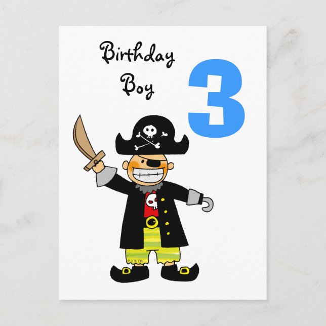 Postal Niño pirata de 3 años (Anverso)