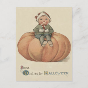 Postal Niño Sentado En Calabaza Gigante