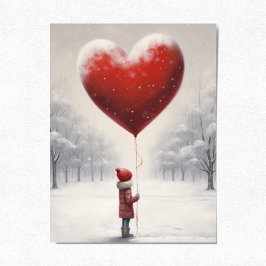 Postal Niño sosteniendo un corazón de globo, Escena Inver