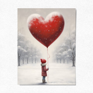 Postal Niño sosteniendo un corazón de globo, Escena Inver