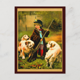 Postal Niño victoriano y perros de San Bernardo