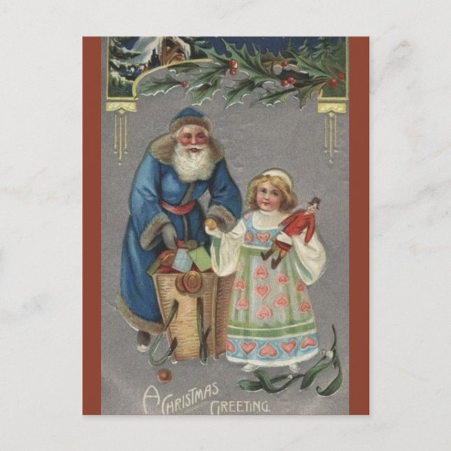 Postal Niño Vintage con Navidades Blue St Nick (Anverso)