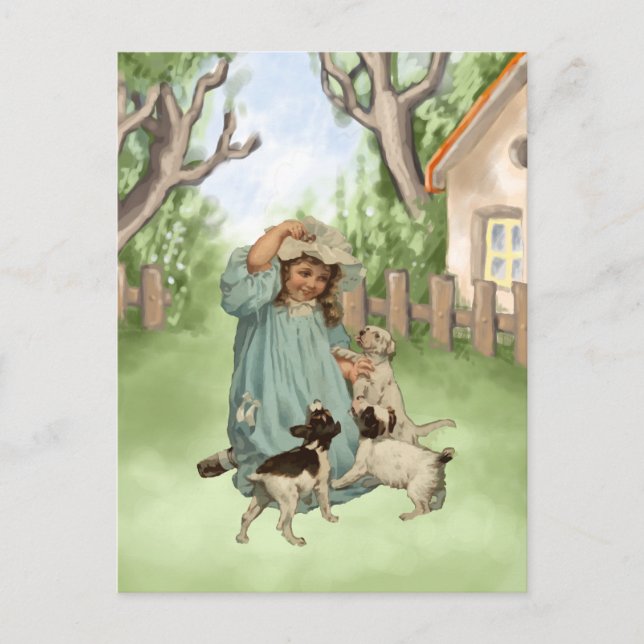 Postal Niño vintage con perros más aterradores (Anverso)